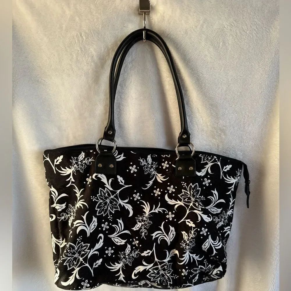 Thirty-One Black and White Floral Tote